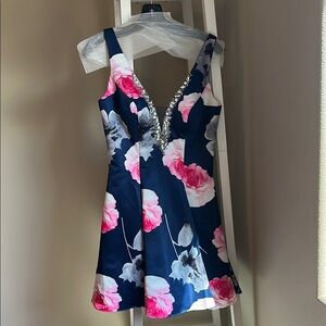 Floral V-Neck Dress with Pink and Blue